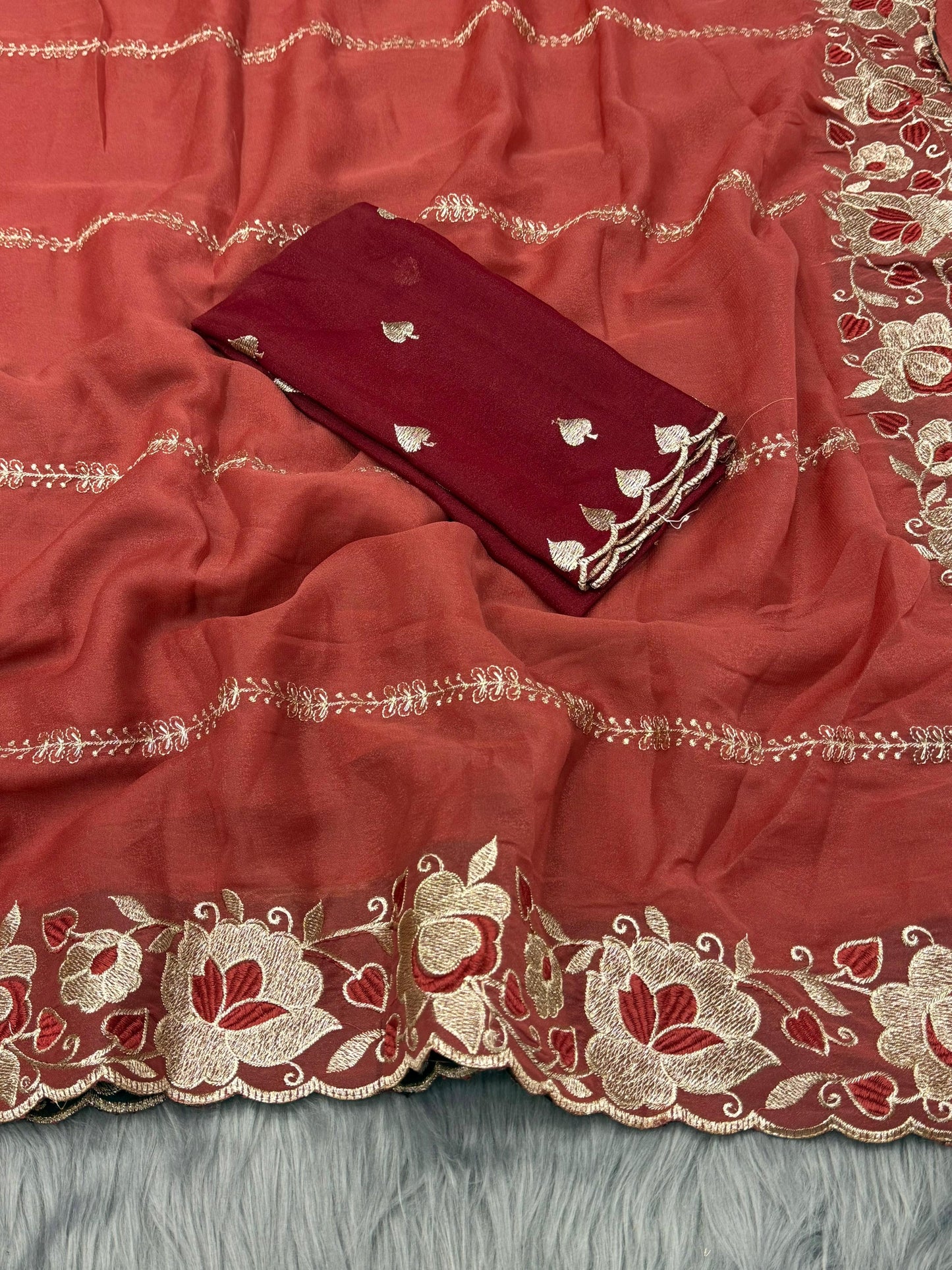 NN-2050 Star Georgette Saree with thread work and embroidery work with heavy blouse