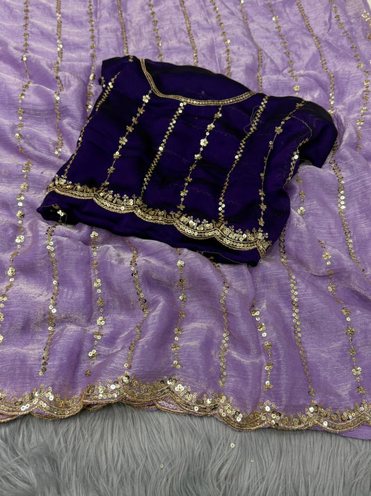 NN-2052 Pure Fandy Sattin Silk With Beautiful Sequence embroidery work with Cut  work border with Paired With Fandy Sattin Heavily Worked Fancy Blouse