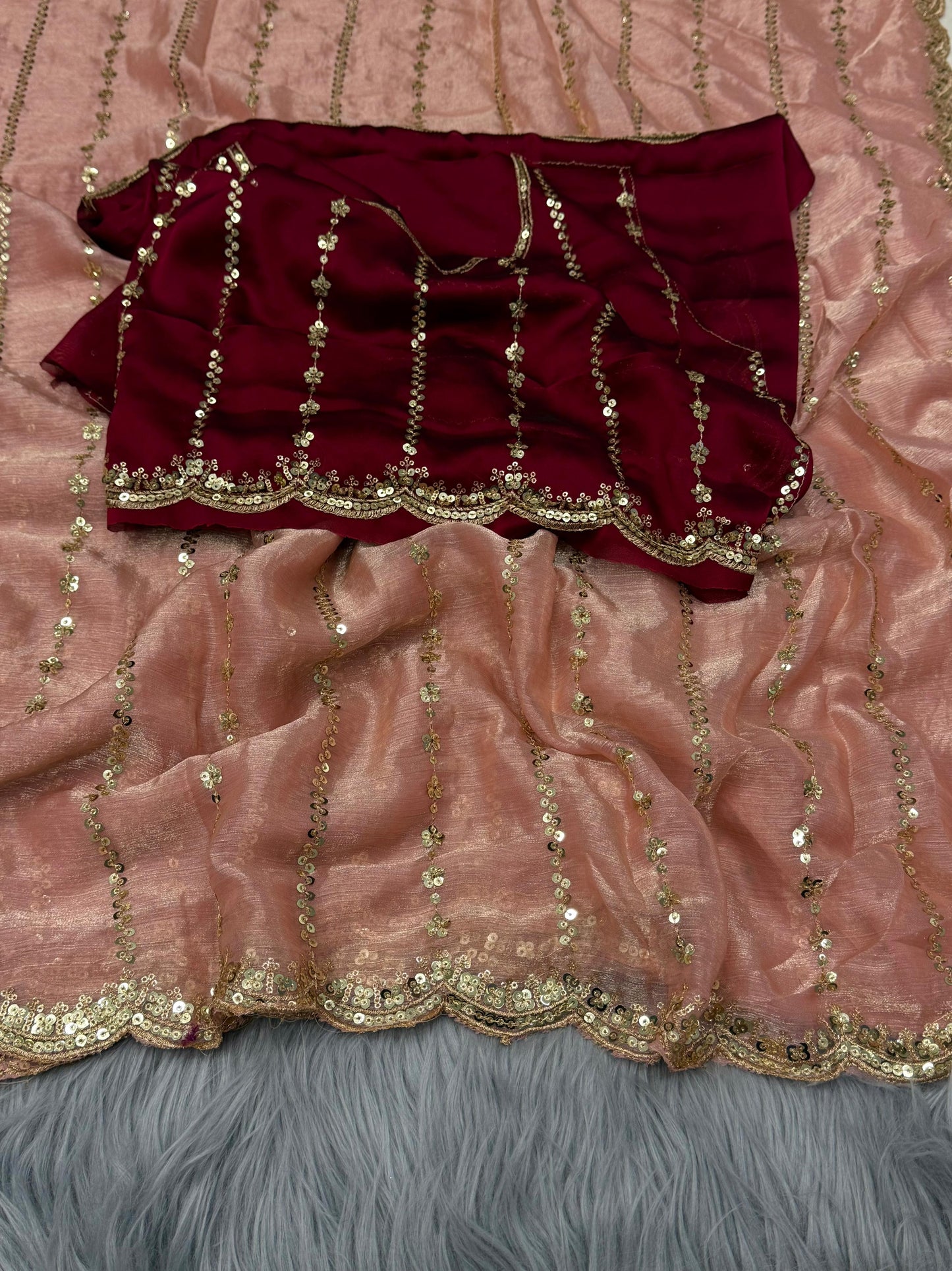 NN-2052 Pure Fandy Sattin Silk With Beautiful Sequence embroidery work with Cut  work border with Paired With Fandy Sattin Heavily Worked Fancy Blouse