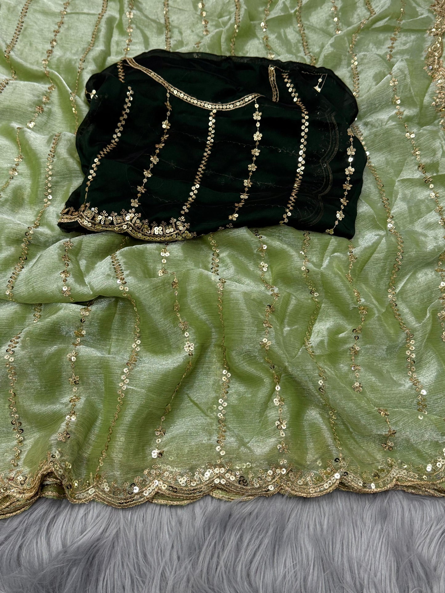 NN-2052 Pure Fandy Sattin Silk With Beautiful Sequence embroidery work with Cut  work border with Paired With Fandy Sattin Heavily Worked Fancy Blouse