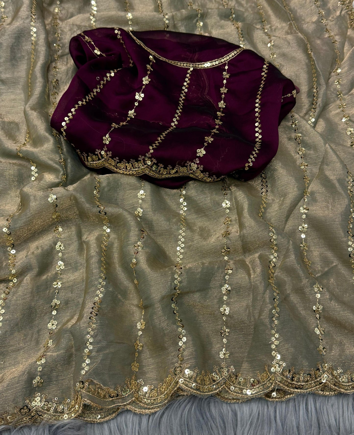 NN-2052 Pure Fandy Sattin Silk With Beautiful Sequence embroidery work with Cut  work border with Paired With Fandy Sattin Heavily Worked Fancy Blouse