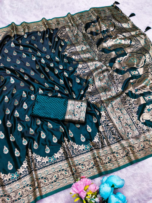 AJ-SATIN-PARAG SATIN SILK SAREE WITH RICH PALLU AND BEAUTIFUL MEENAKARI WORK WITH DARK MATCHING