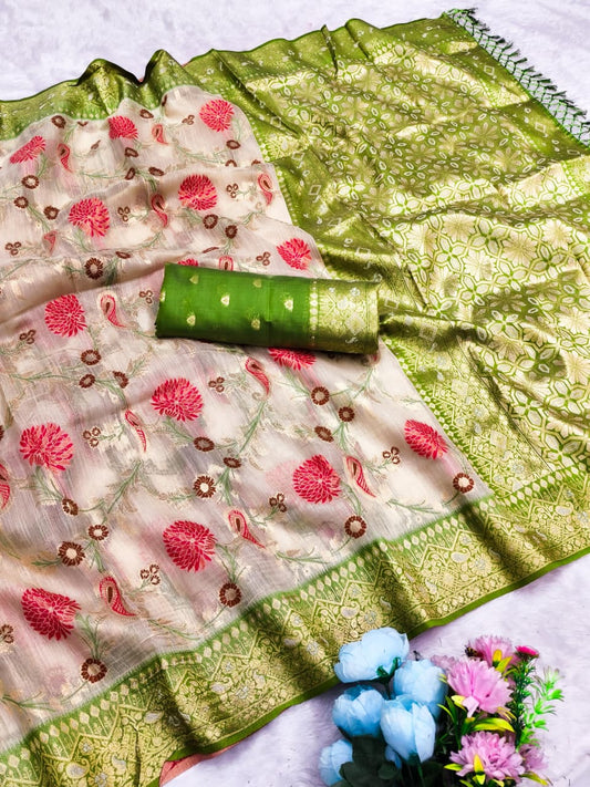 CT-GULMOHOR COTTON SILK SAREE WITH BEAUTIFUL JHAL FLORAL WEAVING DEDIGN WITH MULTI MEENA PREMIUM TASTE COLLECTION