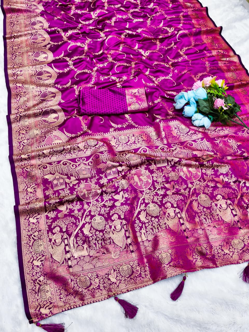 AJ-SATIN-CHIDIYA SATIN SILK SAREE WITH RICH PALLU AND PATLI WORK SPECIAL FESTIVE CHIDIYA DESIGN