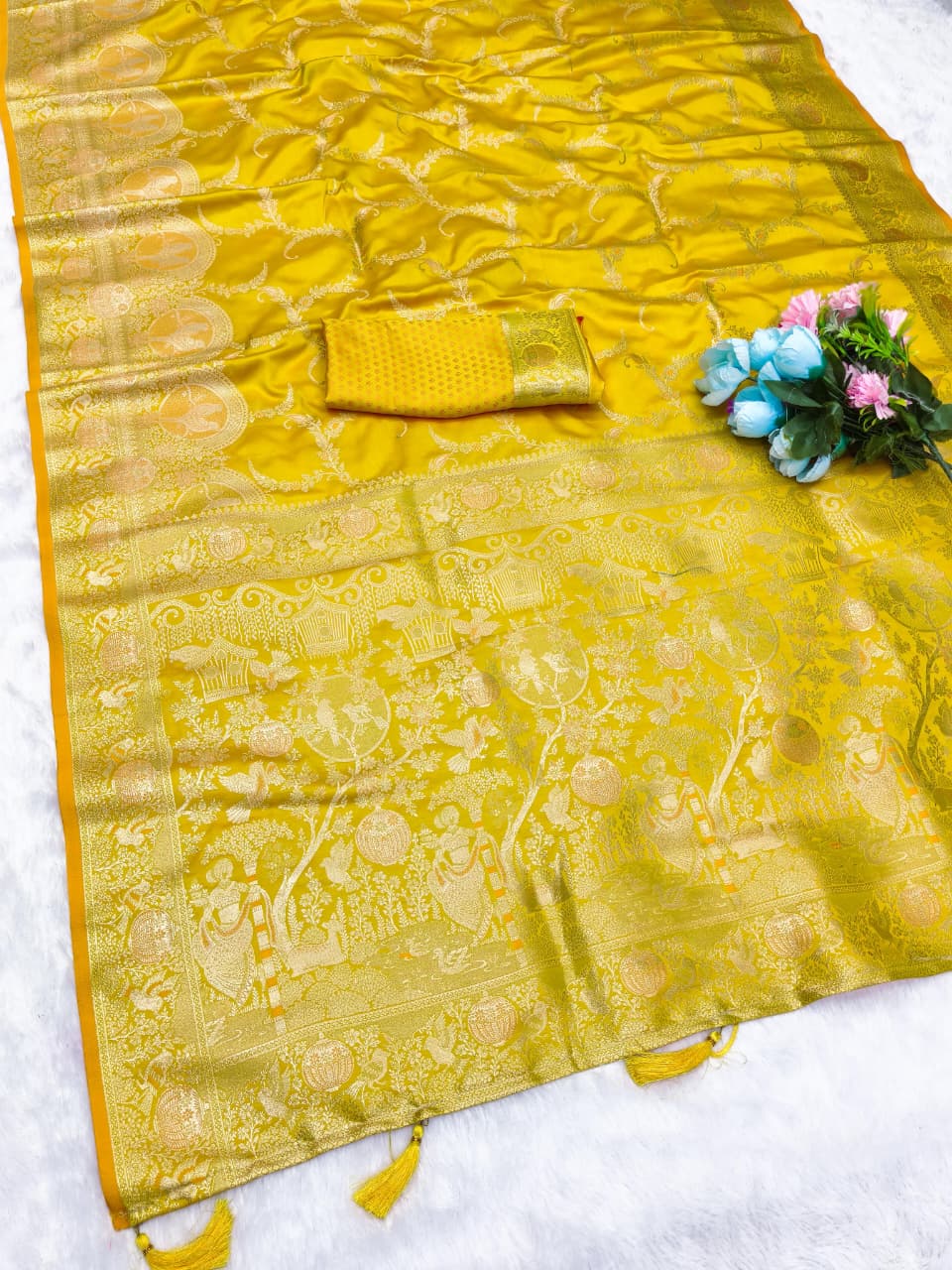 AJ-SATIN-CHIDIYA SATIN SILK SAREE WITH RICH PALLU AND PATLI WORK SPECIAL FESTIVE CHIDIYA DESIGN