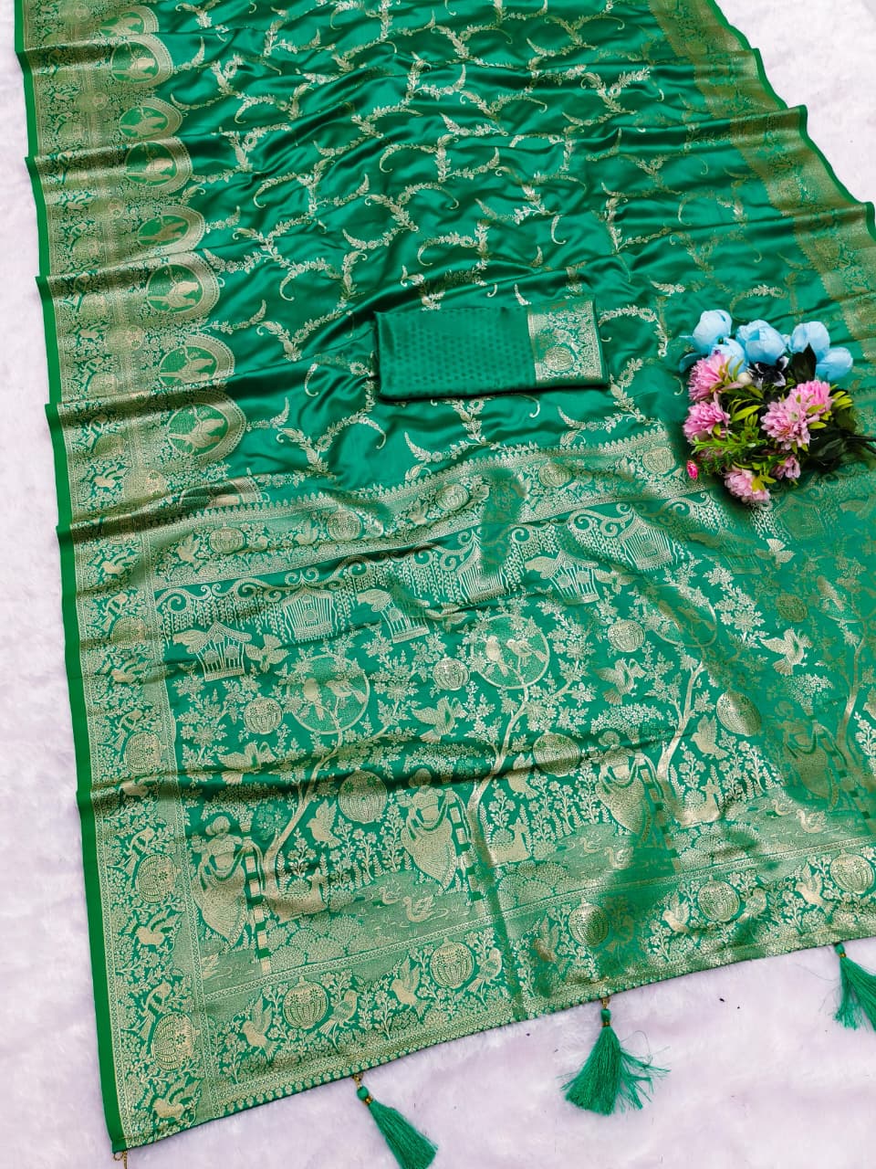 AJ-SATIN-CHIDIYA SATIN SILK SAREE WITH RICH PALLU AND PATLI WORK SPECIAL FESTIVE CHIDIYA DESIGN