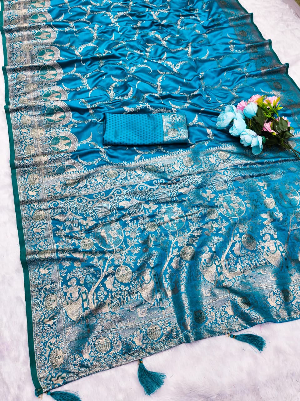 AJ-SATIN-CHIDIYA SATIN SILK SAREE WITH RICH PALLU AND PATLI WORK SPECIAL FESTIVE CHIDIYA DESIGN