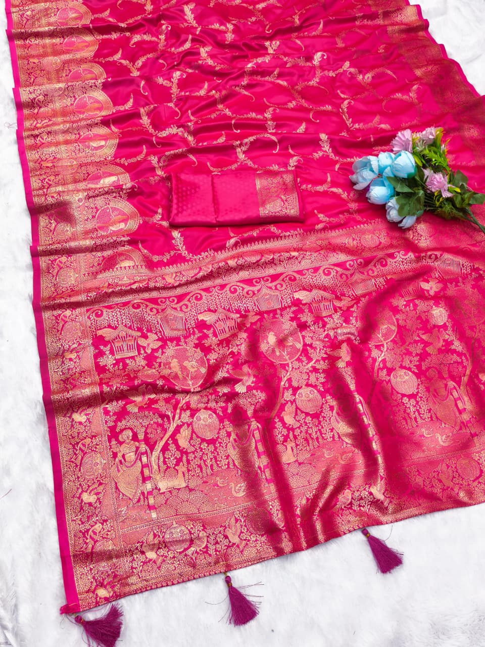 AJ-SATIN-CHIDIYA SATIN SILK SAREE WITH RICH PALLU AND PATLI WORK SPECIAL FESTIVE CHIDIYA DESIGN