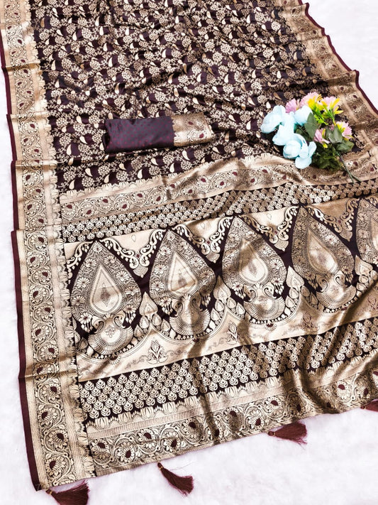 AJ-SATIN-TAMANNA SATIN SILK SAREE WITH RICH PALLU AND BEAUTIFUL MEENAKARI WORK WITH DARK MATCHING