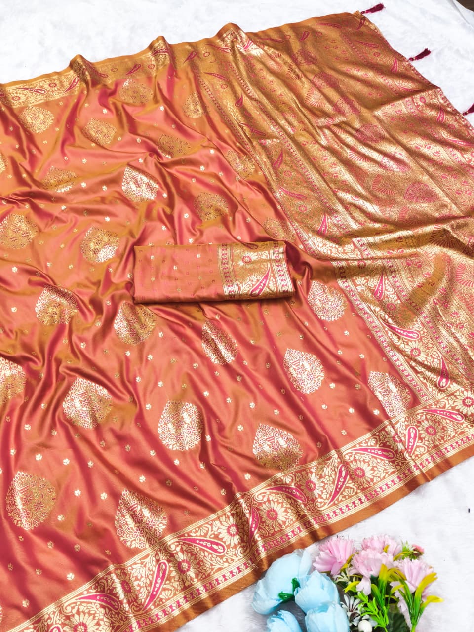 AJ-SHEETAL SOFT SILK SAREE WITH SATIN LOOK WITH MEENAKARI WORK SPECIAL BANARAS DESIGN WITH RICH PALLU