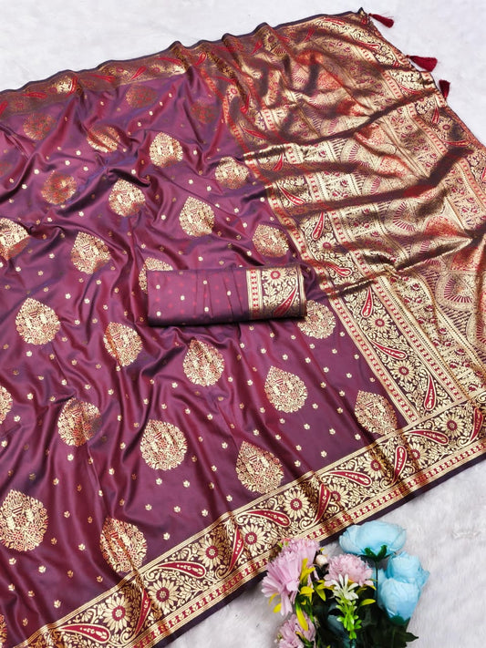 AJ-SHEETAL SOFT SILK SAREE WITH SATIN LOOK WITH MEENAKARI WORK SPECIAL BANARAS DESIGN WITH RICH PALLU