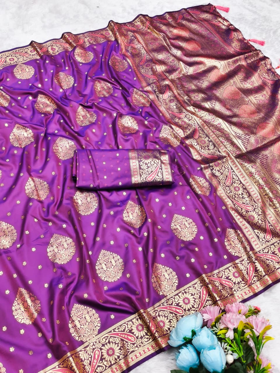 AJ-SHEETAL SOFT SILK SAREE WITH SATIN LOOK WITH MEENAKARI WORK SPECIAL BANARAS DESIGN WITH RICH PALLU