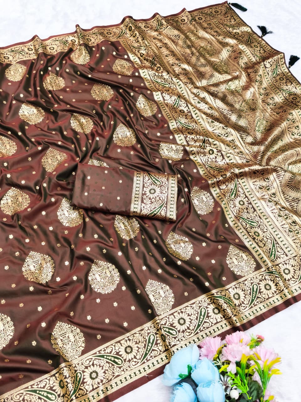 AJ-SHEETAL SOFT SILK SAREE WITH SATIN LOOK WITH MEENAKARI WORK SPECIAL BANARAS DESIGN WITH RICH PALLU