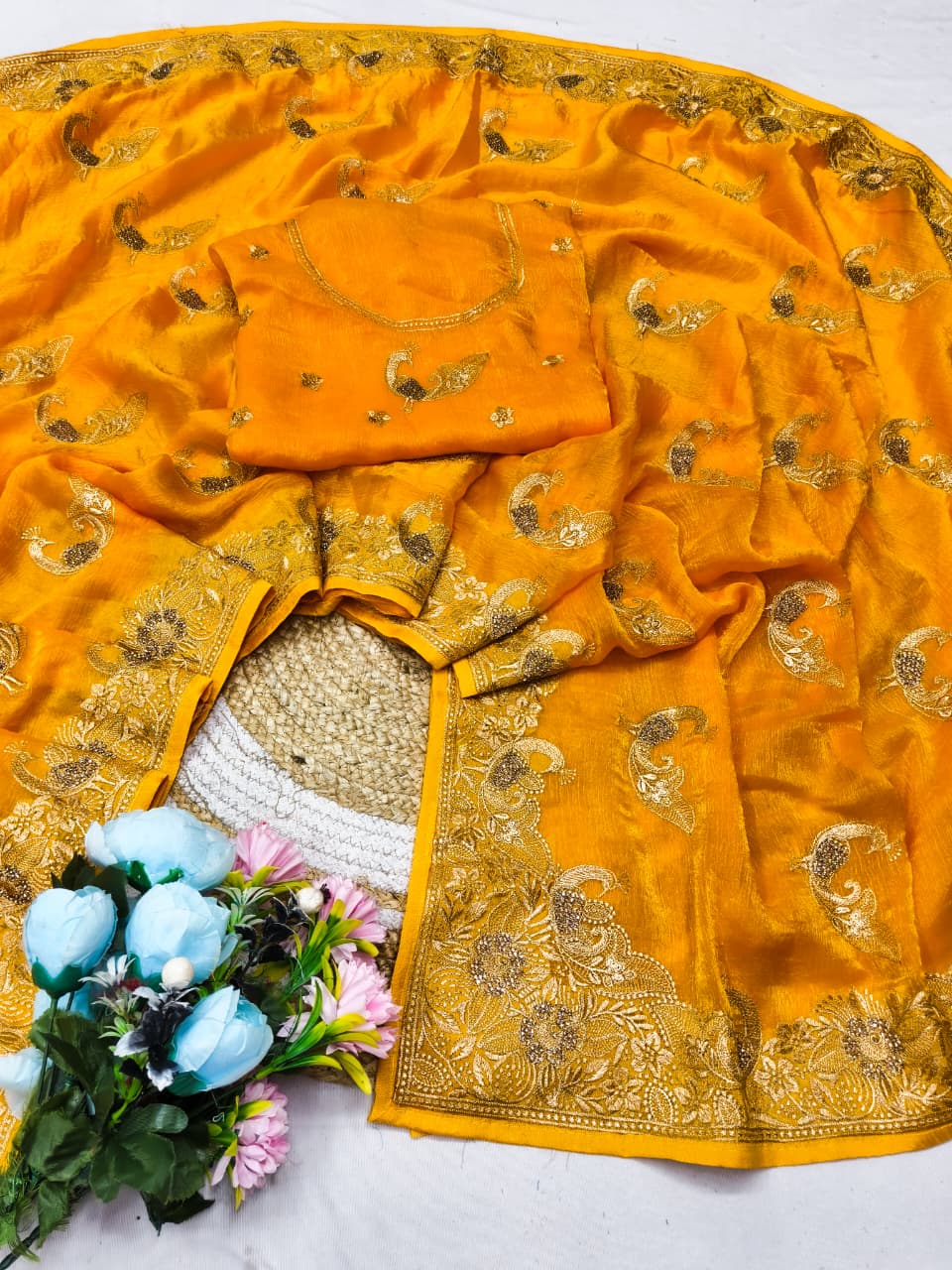 DF-DHARAMVEER SPACE SILK SAREE WITH BEAUTIFUL PEACOCK DESIGN EMBORIDERY WITH PEACOCK ON BODY ALSO WITH HEAVY BLOUSE