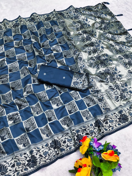 AJ-MADHURAM KOTA LITCHI SILK WITH CHAMPION JAREE WITH BEAUTIFUL BOX BODY DESIGN WITH RICH PALLU AND TASSELS ATTACHED