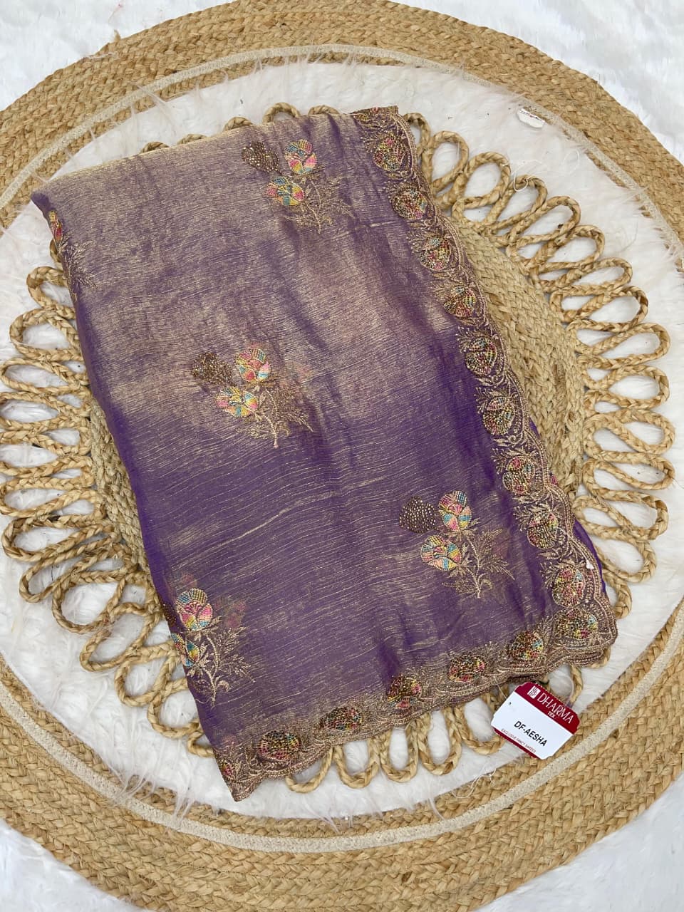 DF-AEESHA FENDI SILK SAREE WITH BEAUTIFUL EMBROIDERY WORK THREAD WORK WITH SIROSKI WORK