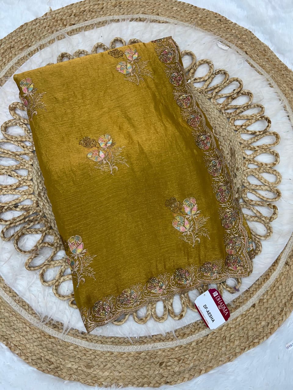 DF-AEESHA FENDI SILK SAREE WITH BEAUTIFUL EMBROIDERY WORK THREAD WORK WITH SIROSKI WORK