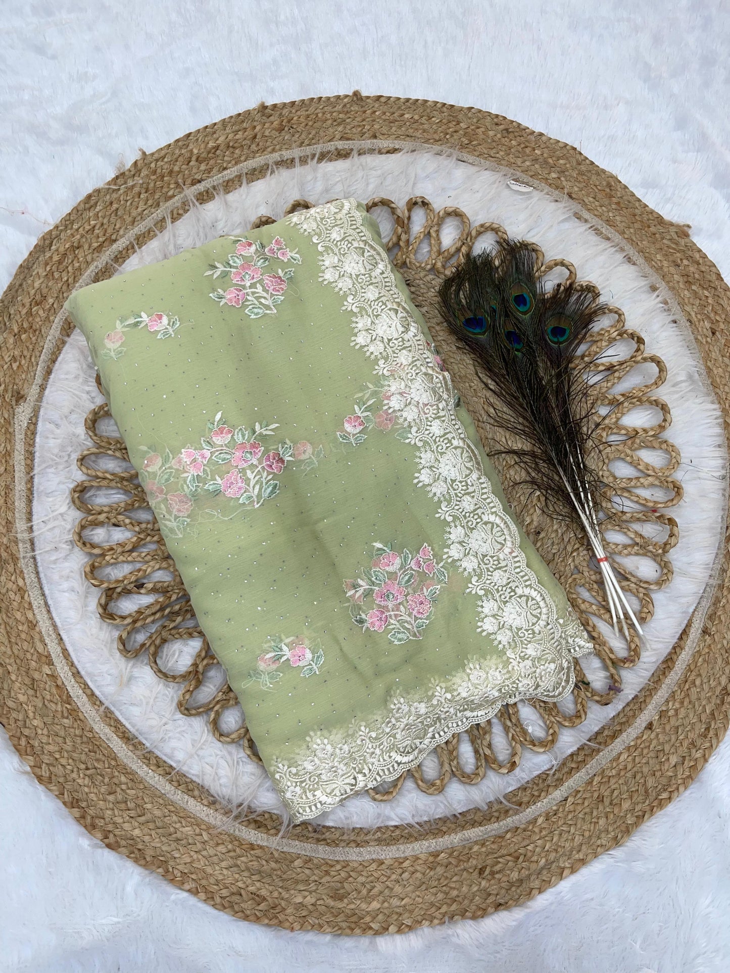 BS-AUDI NC TISSUE FABRIC SAREE WITH SILVER EMBORIDERY SAREE WITH MINIMAL SIROSKI WORK WITH THREAD WORK WITH HEAVY BLOUSE