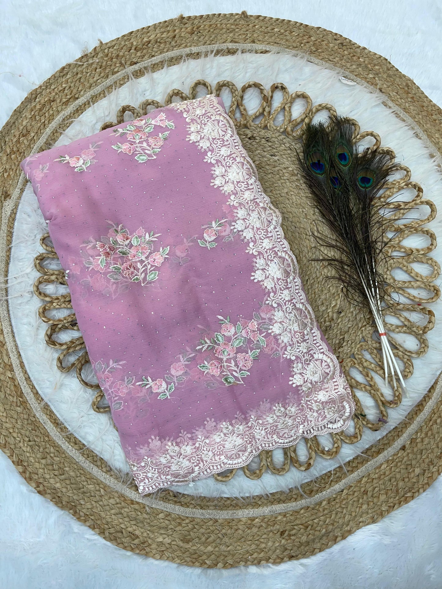 BS-AUDI NC TISSUE FABRIC SAREE WITH SILVER EMBORIDERY SAREE WITH MINIMAL SIROSKI WORK WITH THREAD WORK WITH HEAVY BLOUSE