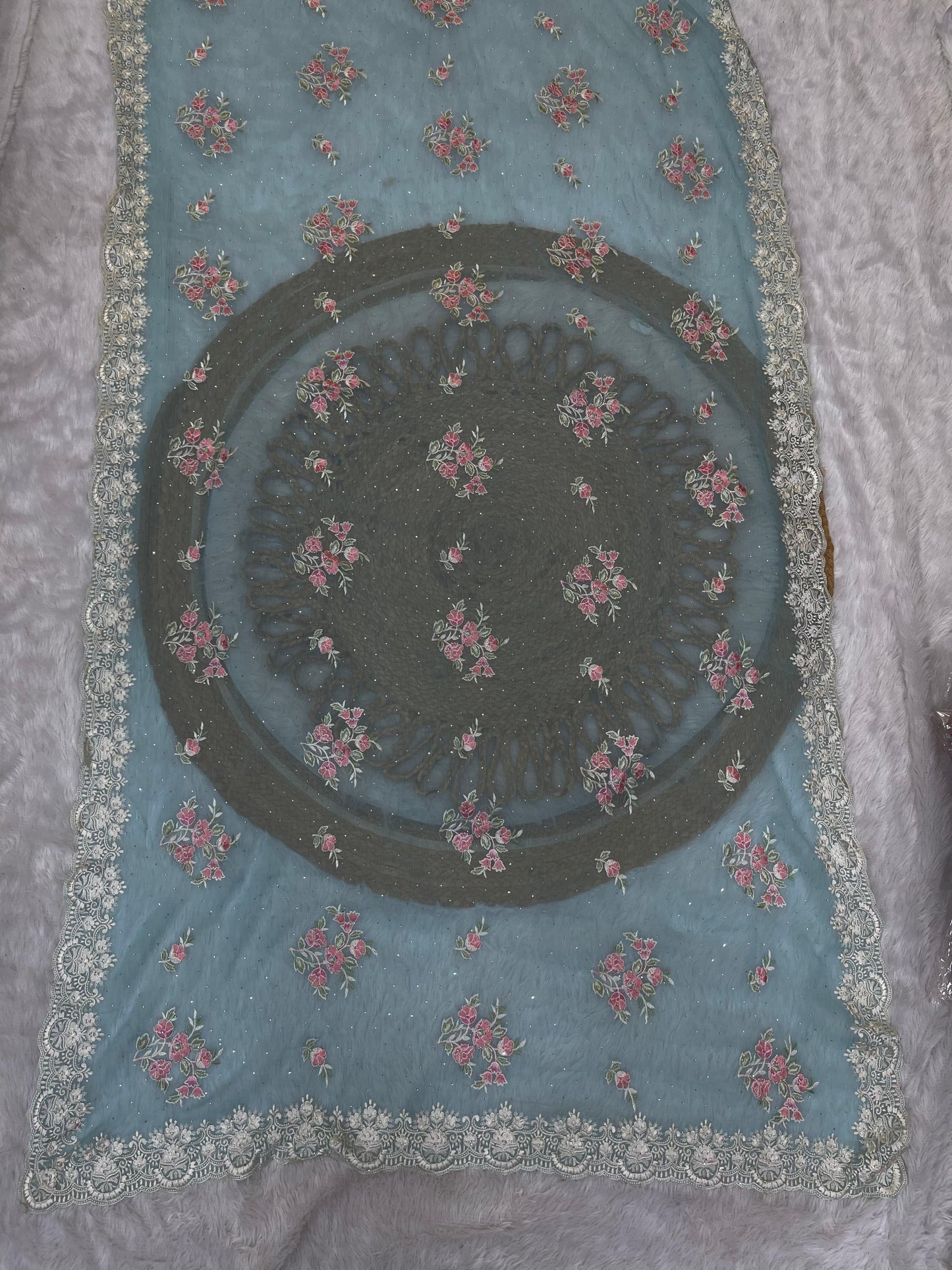 BS-AUDI NC TISSUE FABRIC SAREE WITH SILVER EMBORIDERY SAREE WITH MINIMAL SIROSKI WORK WITH THREAD WORK WITH HEAVY BLOUSE