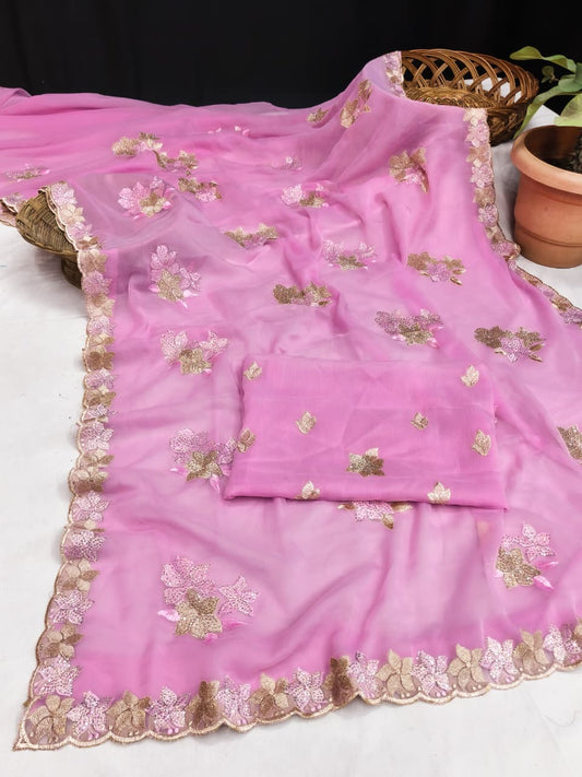 BS-TARA MANDAL VARI CHIFFON SAREE WITH VIRAL ONLINE DESIGN WITH HEAVY THREAD WORK AND EMBROIDERY WORK WITH HEAVY BLOUSE