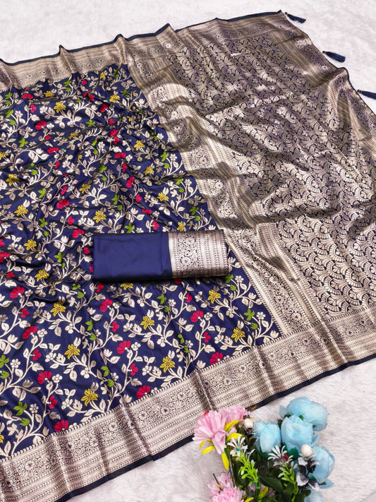 AJ-BHIMASHANAKAR SOFT SILK SAREE WITH WITH HEAVY JHAL MEENAKARI DESIGN VIRAL ONLINE DESIGN AT LOWEST RATE