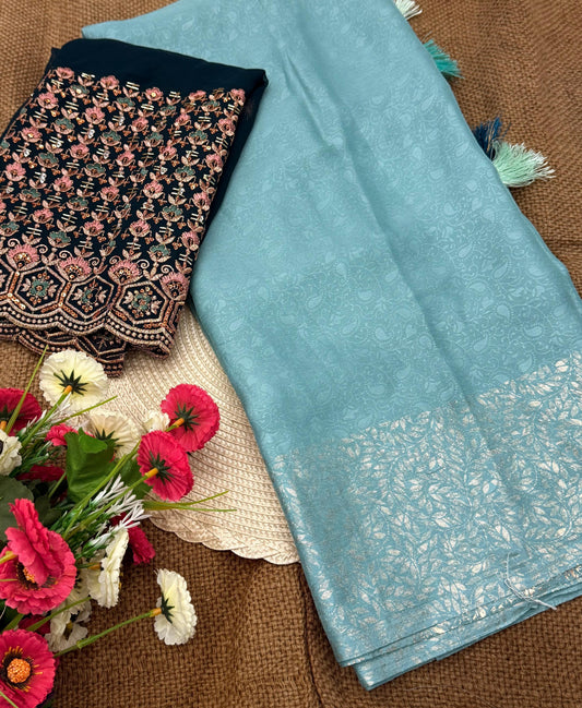 NN-2061 Star Georgette fabric with c-pallu work desgin with Contrast rich embroidary heavy work blouse