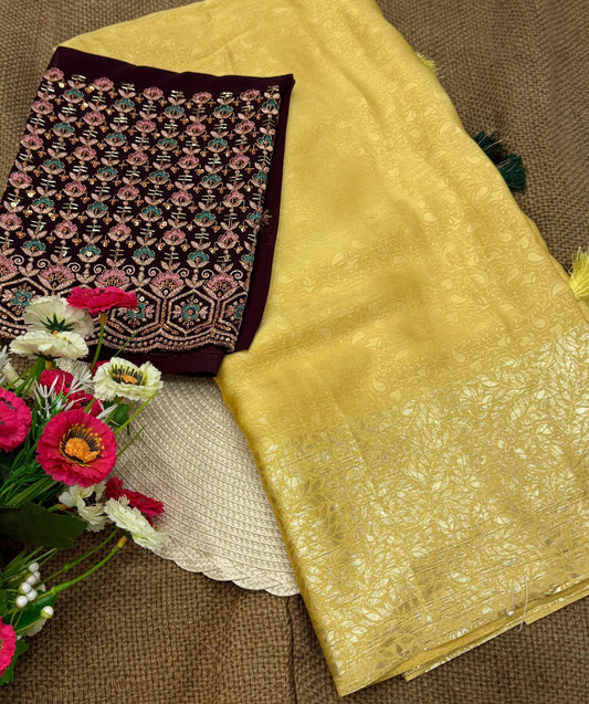 NN-2061 Star Georgette fabric with c-pallu work desgin with Contrast rich embroidary heavy work blouse