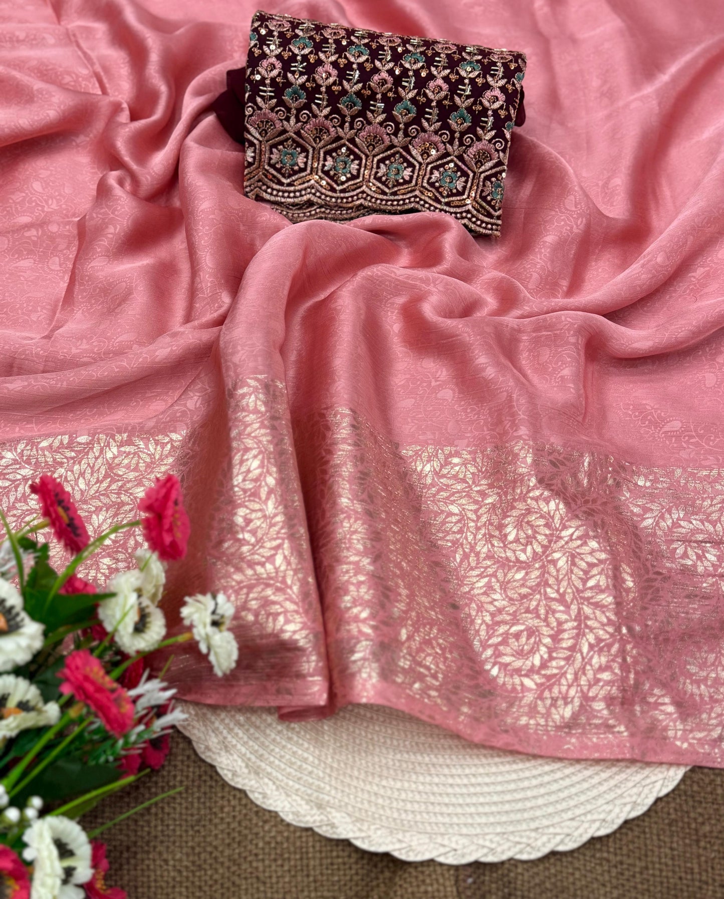 NN-2061 Star Georgette fabric with c-pallu work desgin with Contrast rich embroidary heavy work blouse