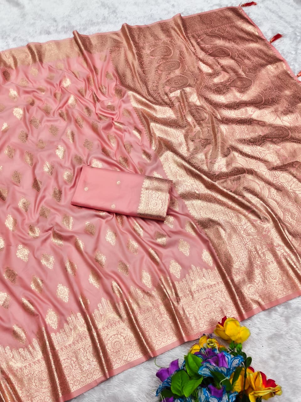 AJ-KATHAK-KALI SOFT 50/600 SILK WITH BANARASI JAREE WITH BEAUTIFUL LIGHT MATCHING ELEGANT DESIGN WITH TASSELS ATTACHED