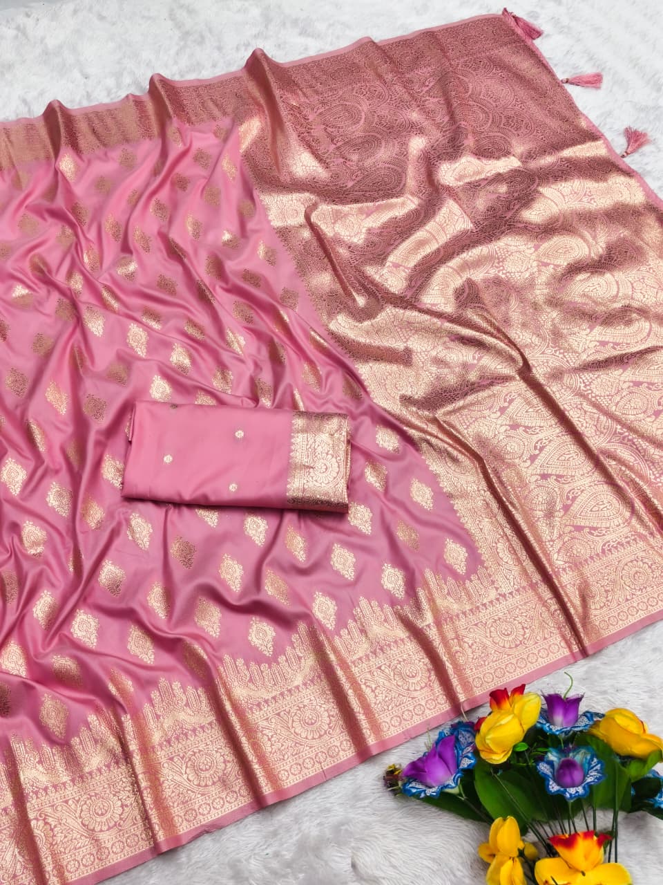 AJ-KATHAK-KALI SOFT 50/600 SILK WITH BANARASI JAREE WITH BEAUTIFUL LIGHT MATCHING ELEGANT DESIGN WITH TASSELS ATTACHED