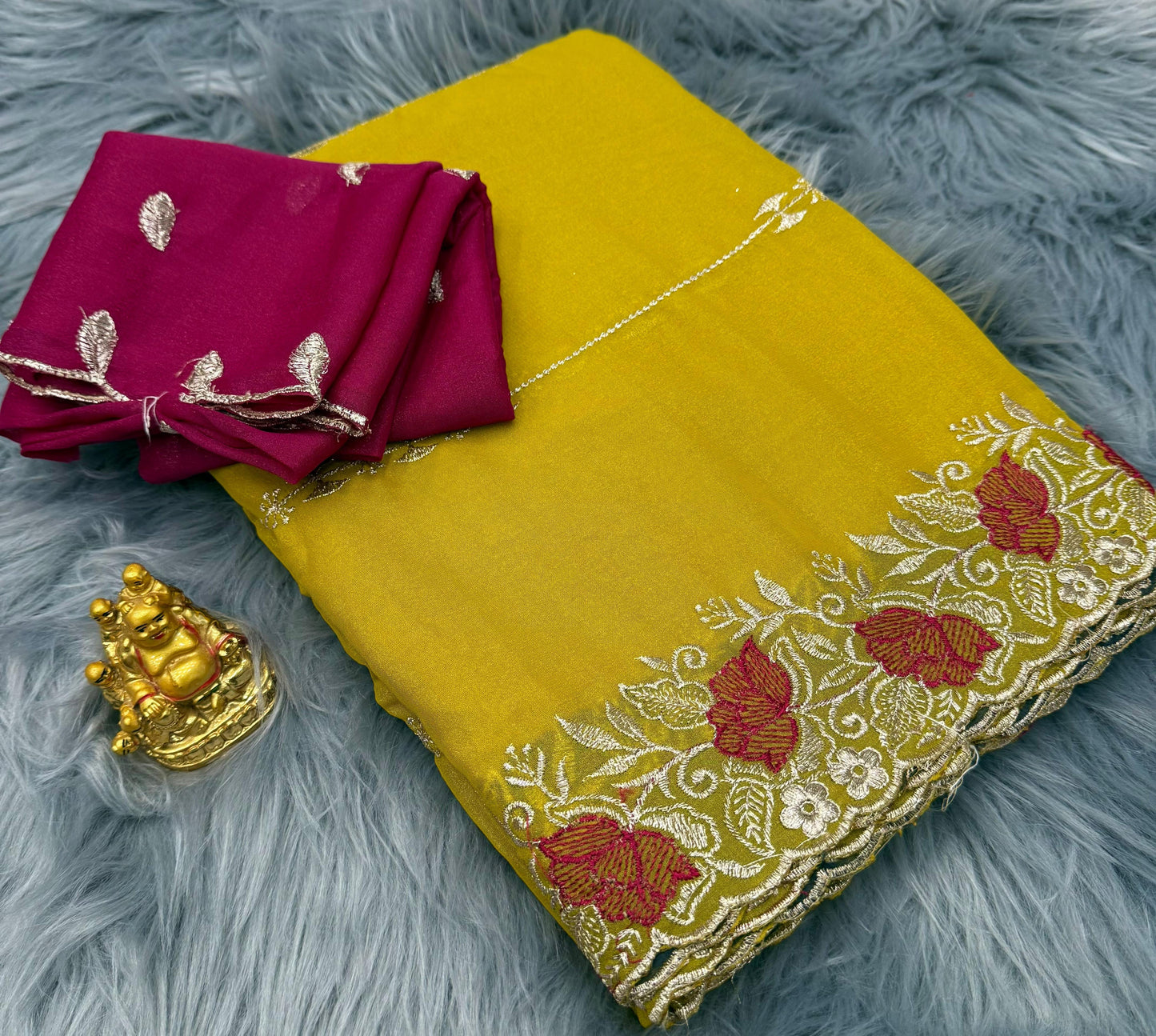 NN-2064 Star georgette fabric with c-pallu work with heavy thread work allover saree tone to tone rich embroidary blouse