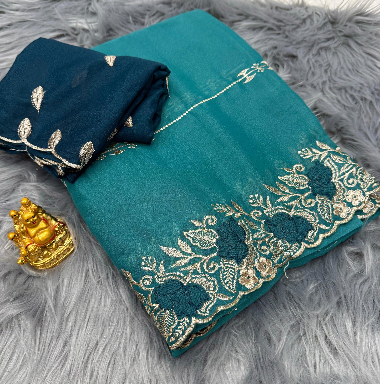 NN-2064 Star georgette fabric with c-pallu work with heavy thread work allover saree tone to tone rich embroidary blouse