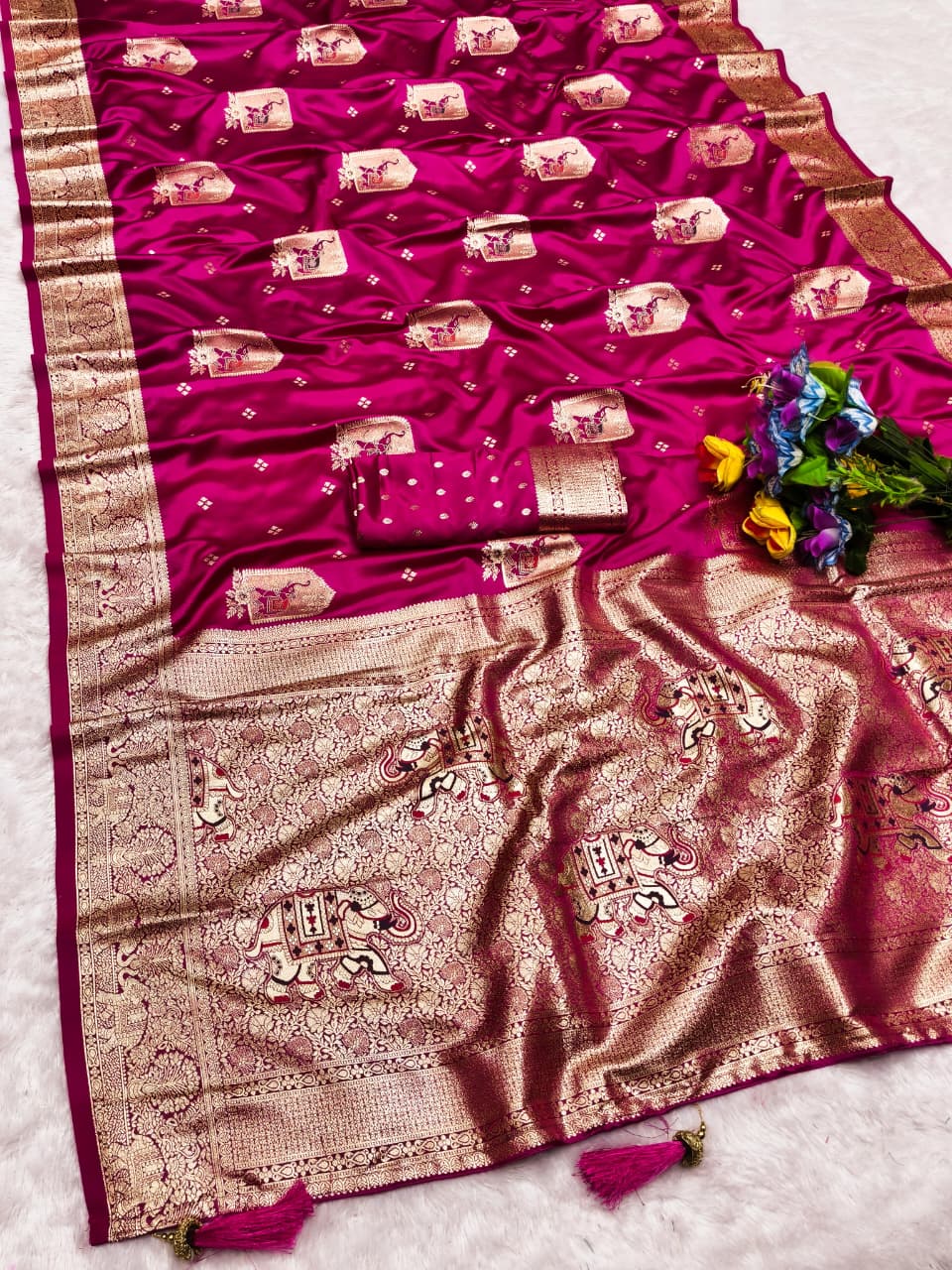 AJ-SATIN-GAJRAJ SATIN SILK SAREE WITH HEAVY RICH PALLU GARAJ DESIGN WITH WITH GARAJ ON BODY WITH SUPER CYC CATONIC COLORS 6.50 MTR CUT