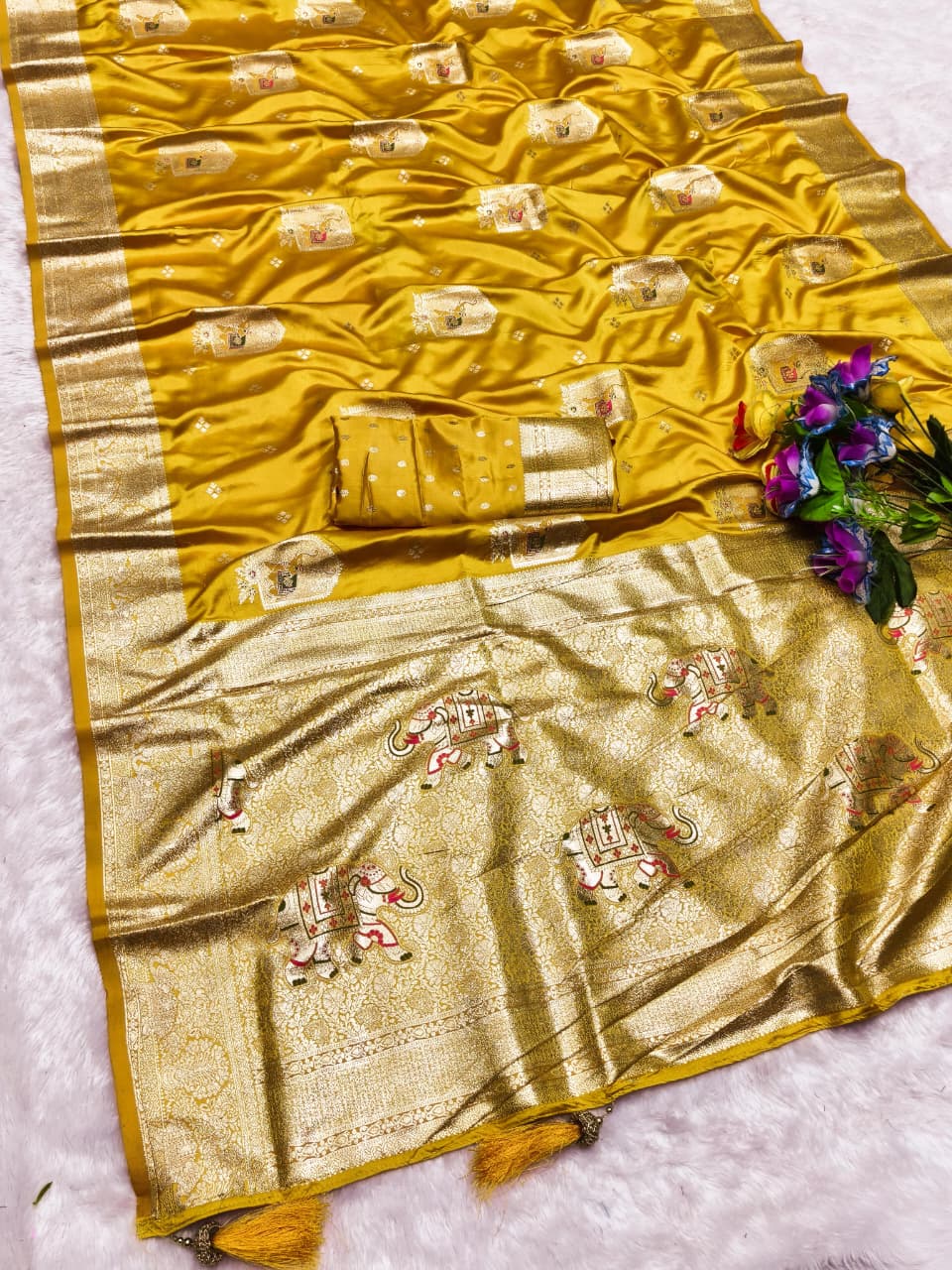 AJ-SATIN-GAJRAJ SATIN SILK SAREE WITH HEAVY RICH PALLU GARAJ DESIGN WITH WITH GARAJ ON BODY WITH SUPER CYC CATONIC COLORS 6.50 MTR CUT