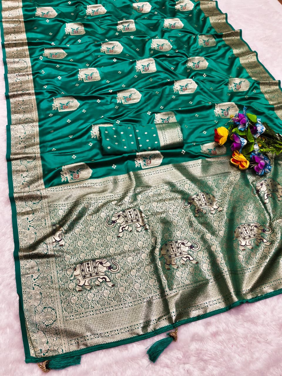 AJ-SATIN-GAJRAJ SATIN SILK SAREE WITH HEAVY RICH PALLU GARAJ DESIGN WITH WITH GARAJ ON BODY WITH SUPER CYC CATONIC COLORS 6.50 MTR CUT