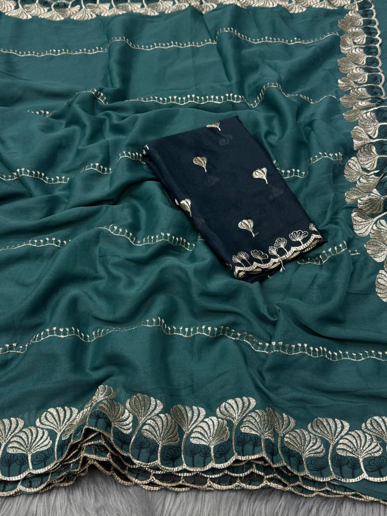 NN-2060 Newly launched STAR GEORGETTE with C-pallu work with Tone to tone heavy work blouse
