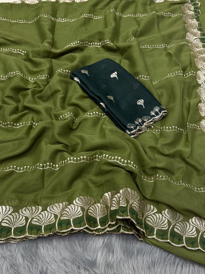 NN-2060 Newly launched STAR GEORGETTE with C-pallu work with Tone to tone heavy work blouse