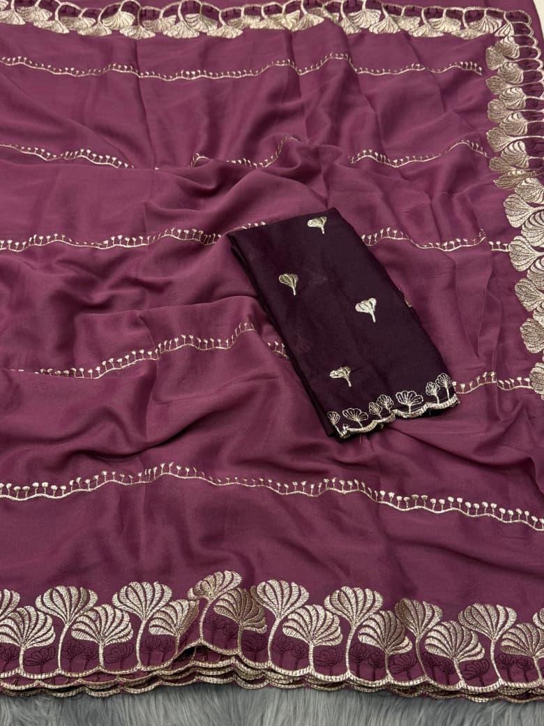 NN-2060 Newly launched STAR GEORGETTE with C-pallu work with Tone to tone heavy work blouse