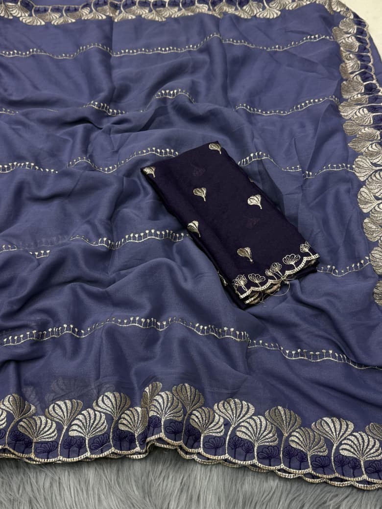 NN-2060 Newly launched STAR GEORGETTE with C-pallu work with Tone to tone heavy work blouse