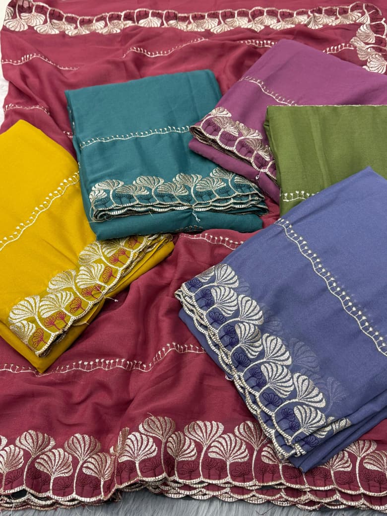 NN-2060 Newly launched STAR GEORGETTE with C-pallu work with Tone to tone heavy work blouse