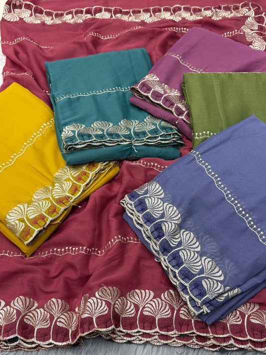 NN-2060 Newly launched STAR GEORGETTE with C-pallu work with Tone to tone heavy work blouse