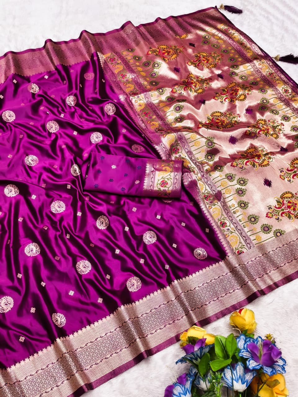 AJ-SATIN-ODISHA PAITHANI SATIN SILK SAREE WITH HEAVY RICH PALLU DESIGN WITH WITH PEACOCK ON BODY WITH SUPER CYC CATONIC COLORS 6.50 MTR CUT