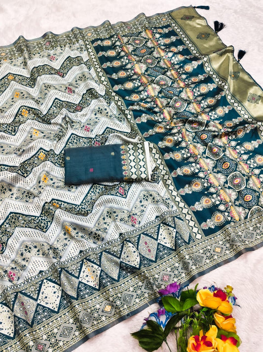 AJ-MUSIC KOTA SILK SAREE WITH WHITE COMMON COLOR WITH CONTRAST BORDER AND PALLU WITH BEAUTIFUL BANDANI DESIGN ON BODY WITH LAGNI PATTA ON PALLU