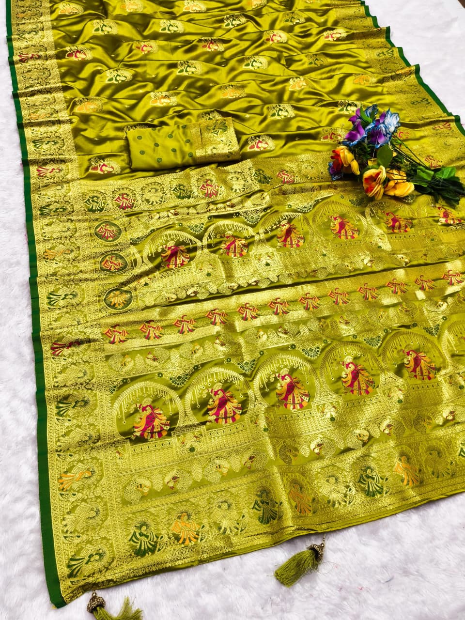 AJ-SATIN-KALAM SATIN SILK SAREE WITH BEAUTIFUL KALAMKARI DESIGN RICH PALLU WITH CYC CATONIC COLOURS WITH HEAVY TASSELS