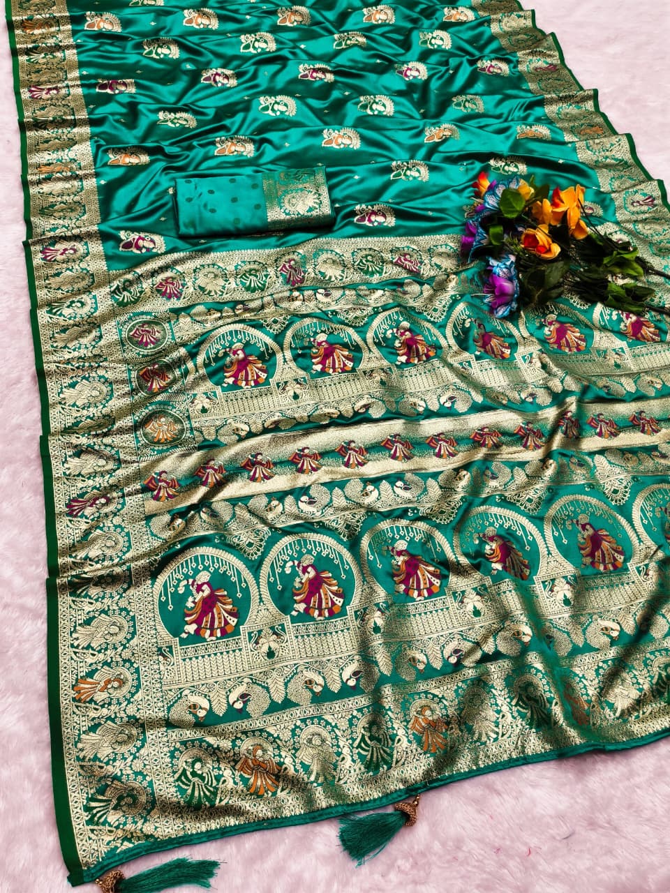 AJ-SATIN-KALAM SATIN SILK SAREE WITH BEAUTIFUL KALAMKARI DESIGN RICH PALLU WITH CYC CATONIC COLOURS WITH HEAVY TASSELS