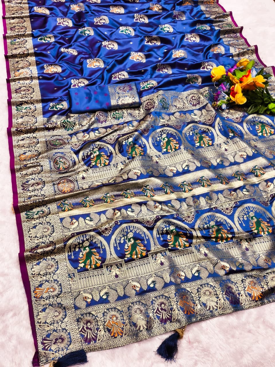 AJ-SATIN-KALAM SATIN SILK SAREE WITH BEAUTIFUL KALAMKARI DESIGN RICH PALLU WITH CYC CATONIC COLOURS WITH HEAVY TASSELS