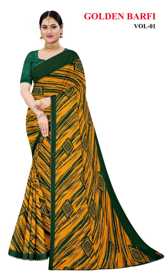 SV-YELLOW-SPECIAL PRINTED SAREE WITH FESTIVE SPECIAL YELLOW ONLY DESIGN WITH CATLOG DESIGNS WITH LACE SEQUENCE BORDER