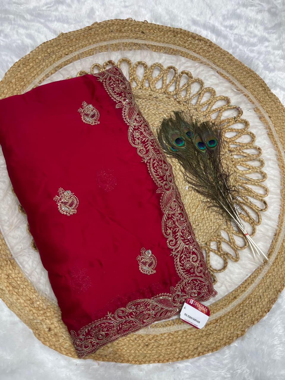 BS-SWAYAMVAR SATIN FABRIC SAREE WITH BEAUTIFULLY CRAFTED WITH THREAD AND EMBORIDERY WORK WITH WONDERFUL COLOURMATCHING ABSOLUTE MASTERPIECE