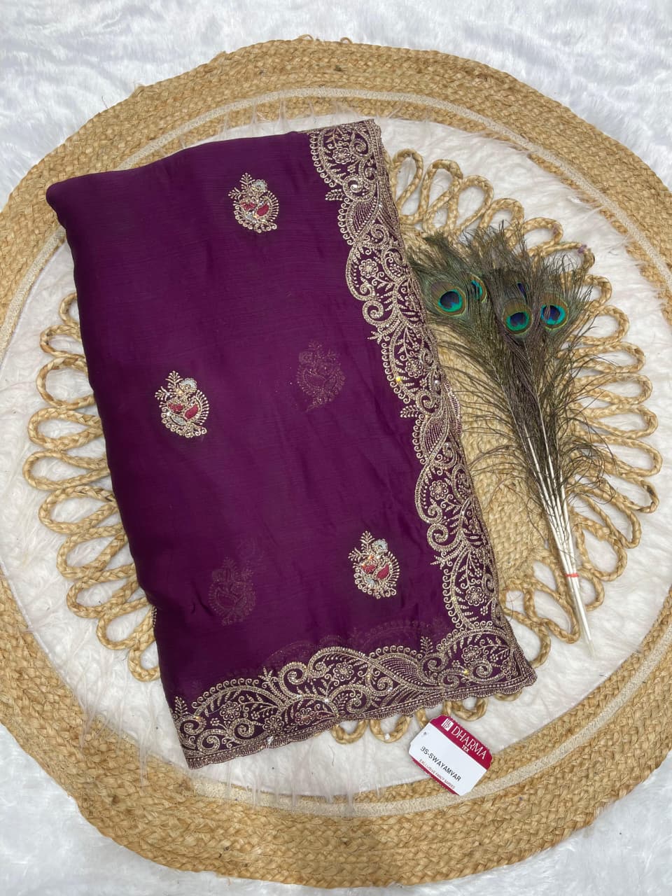 BS-SWAYAMVAR SATIN FABRIC SAREE WITH BEAUTIFULLY CRAFTED WITH THREAD AND EMBORIDERY WORK WITH WONDERFUL COLOURMATCHING ABSOLUTE MASTERPIECE